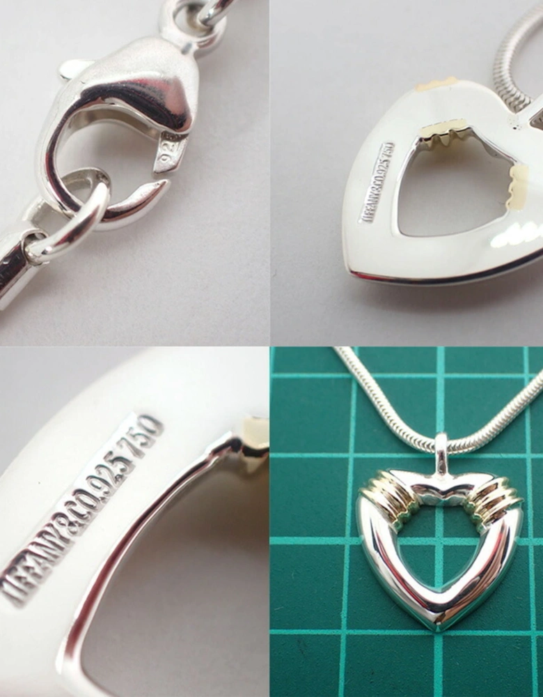 Sterling Silver Heart Pendant Necklace with Yellow Gold Accents