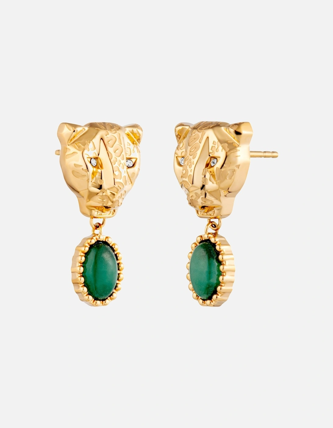 Jaguar Head Drop Earrings Green Stone, 2 of 1
