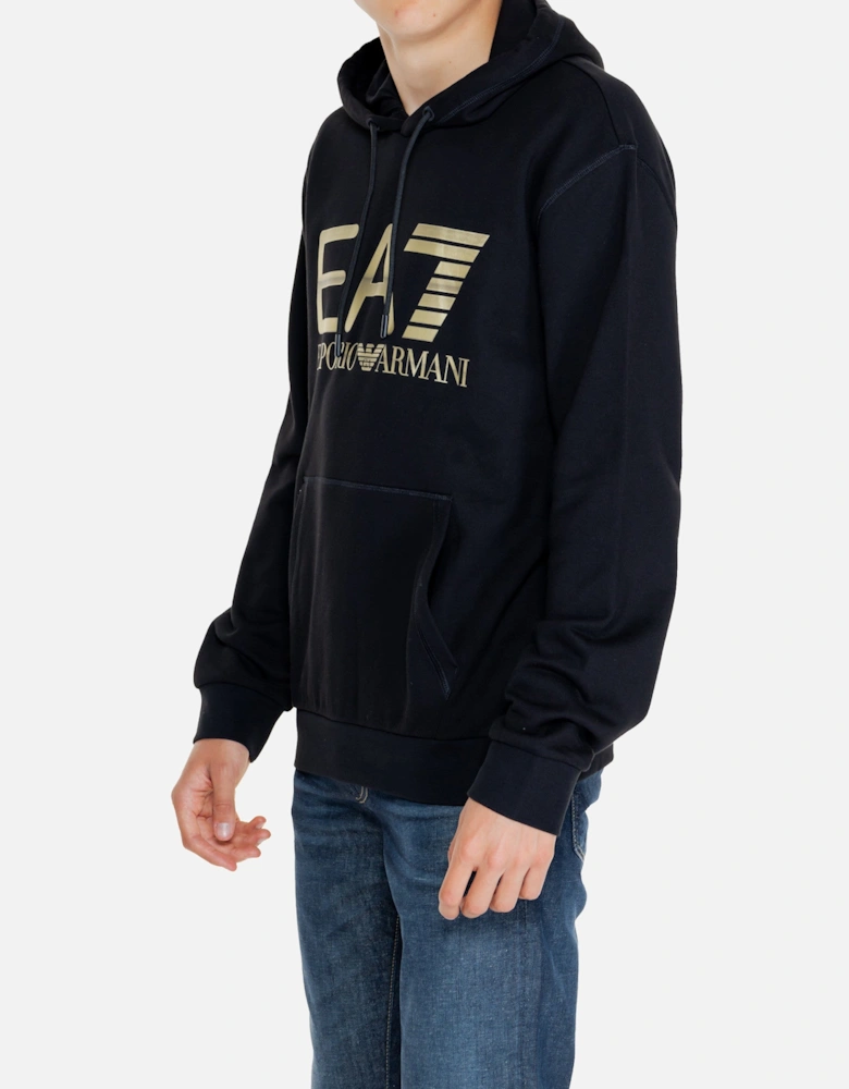 Emporio Armani Men's Black Hoodie    Emporio Armani Logo Hoodie for Men    Men's Emporio Armani Black Fleece Hoodie    Black Emporio Armani Hoodie with Gold Logo    Emporio Armani Men's Pullover Hoodie