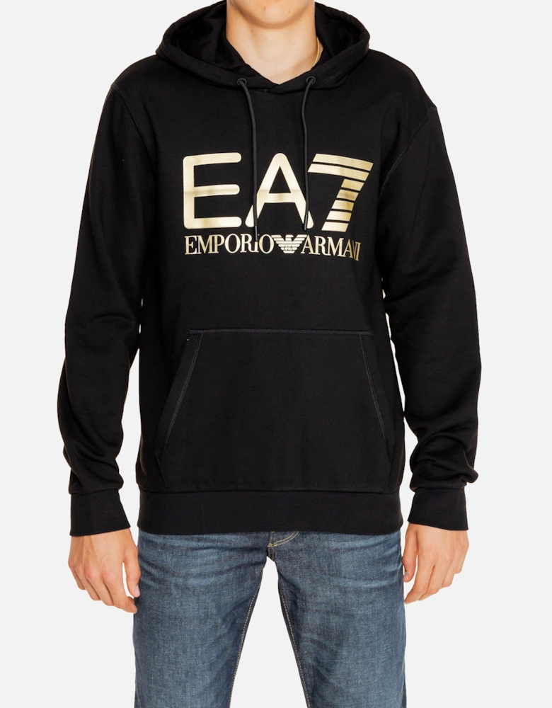 Emporio Armani Men's Black Hoodie    Emporio Armani Logo Hoodie for Men    Men's Emporio Armani Black Fleece Hoodie    Black Emporio Armani Hoodie with Gold Logo    Emporio Armani Men's Pullover Hoodie