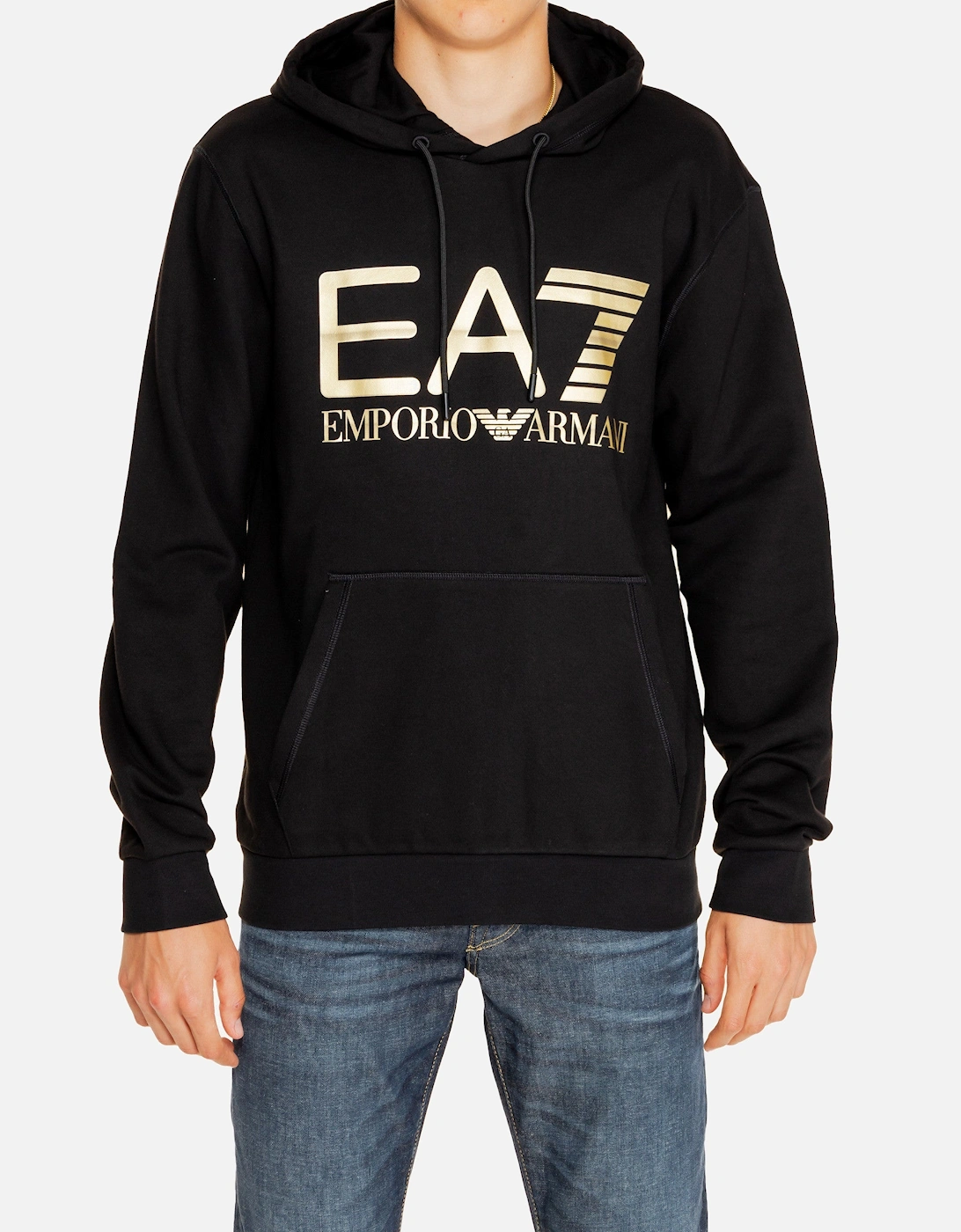 Emporio Armani Men's Black Hoodie    Emporio Armani Logo Hoodie for Men    Men's Emporio Armani Black Fleece Hoodie    Black Emporio Armani Hoodie with Gold Logo    Emporio Armani Men's Pullover Hoodie, 4 of 3