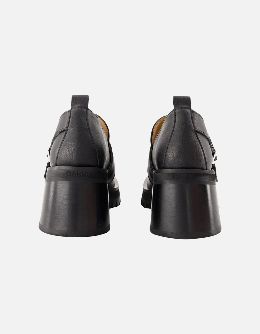 Buckle Loafer Black Leather Block Heel
