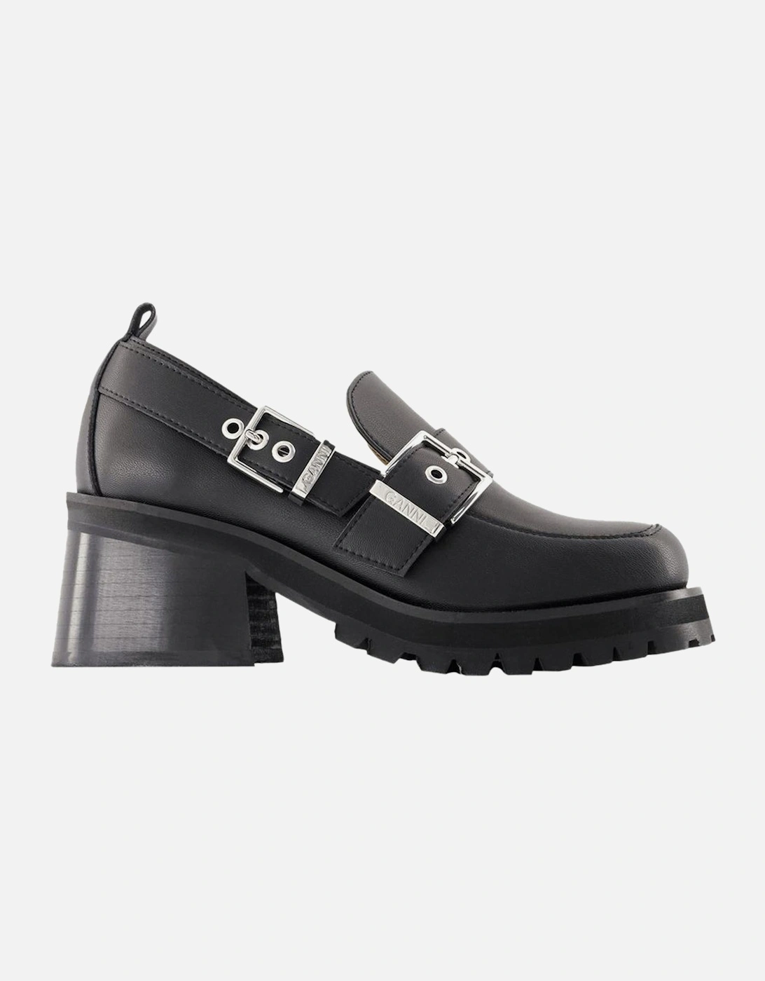 Buckle Loafer Black Leather Block Heel, 4 of 3