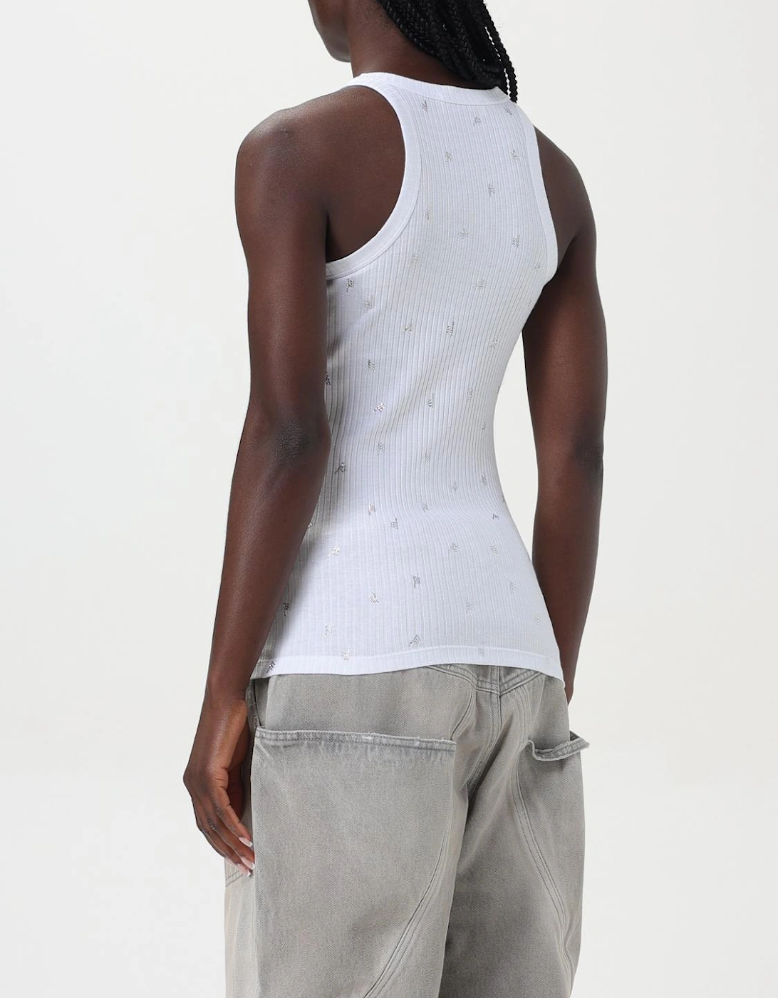 CrystalEmbellished Ribbed Tank Top