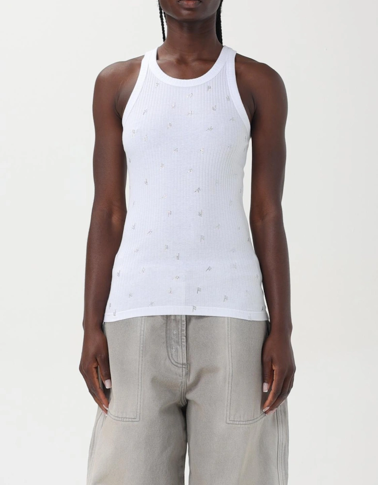 CrystalEmbellished Ribbed Tank Top