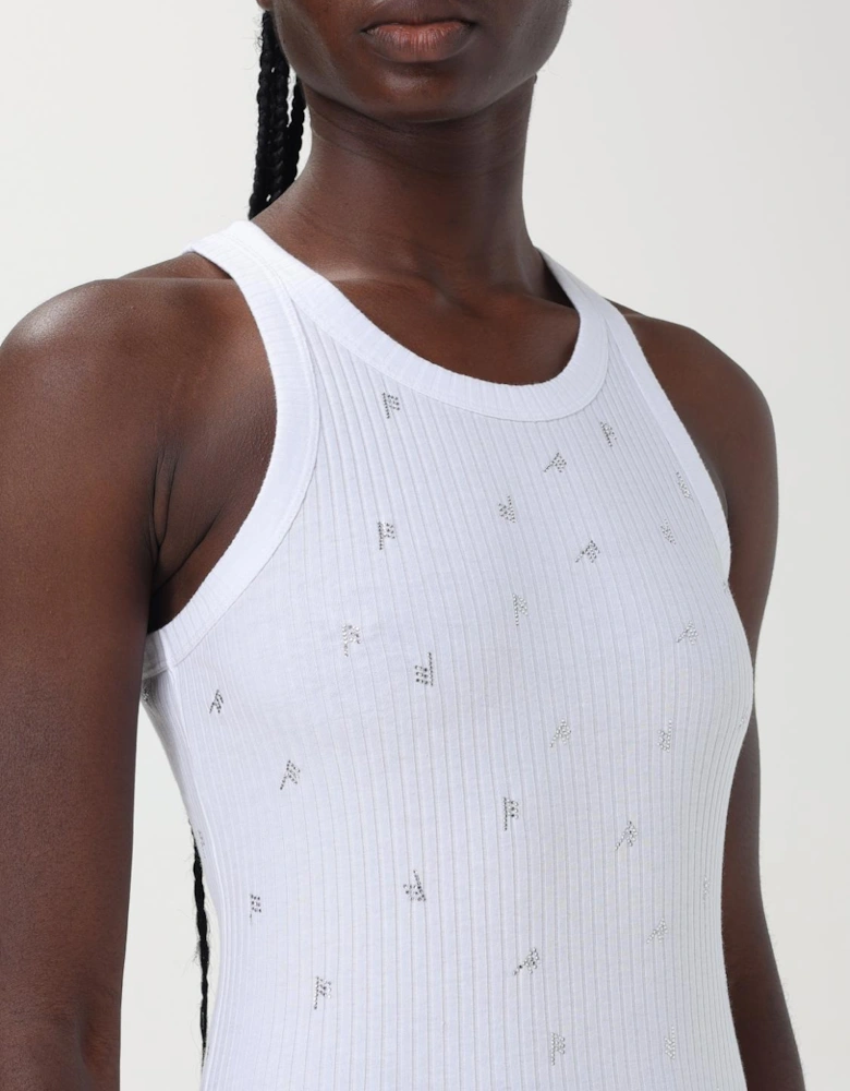 CrystalEmbellished Ribbed Tank Top