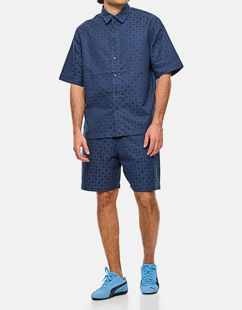 Short Sleeve Woven Shirt Geometric Pattern