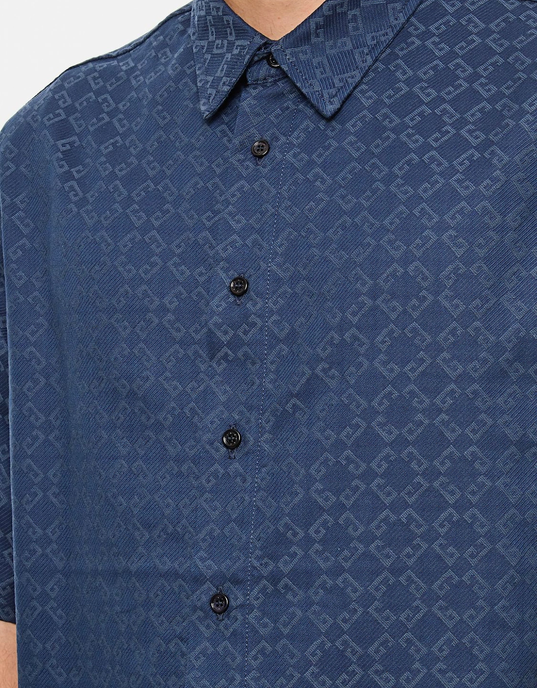 Short Sleeve Woven Shirt Geometric Pattern