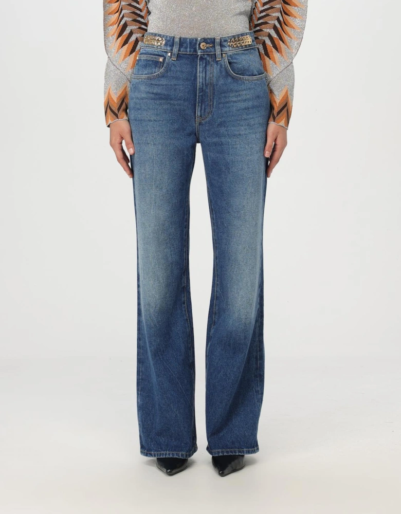 High Waisted Flared Jeans Metal Chain