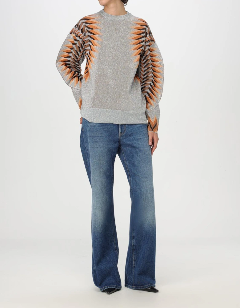 High Waisted Flared Jeans Metal Chain