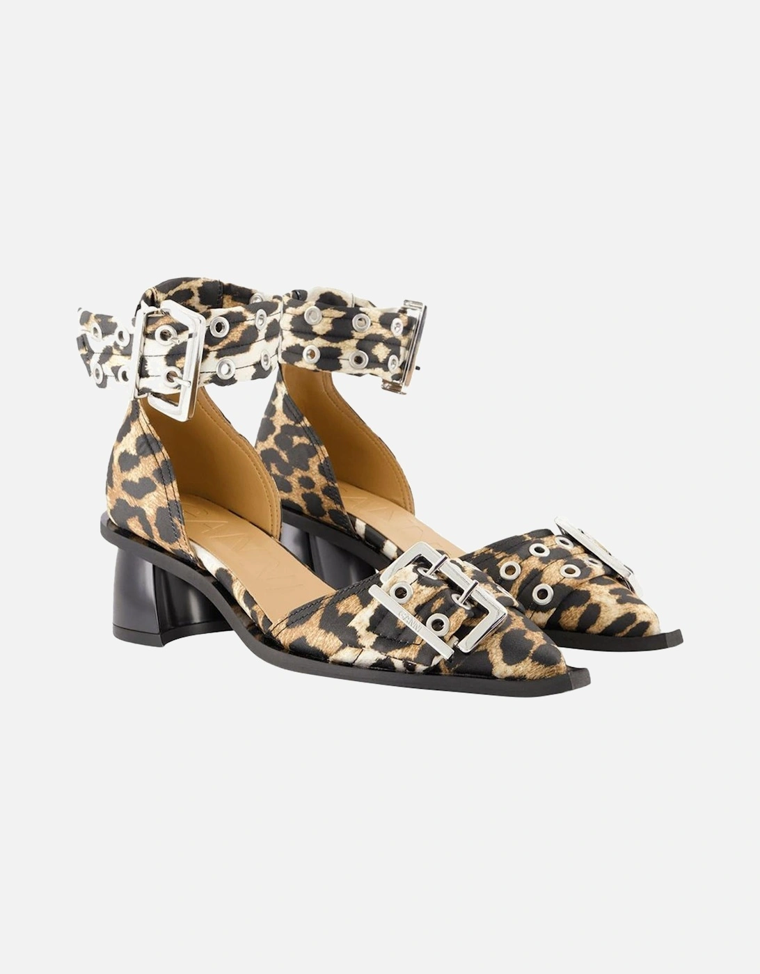 Leopard Print Heeled Sandals Buckle Detail