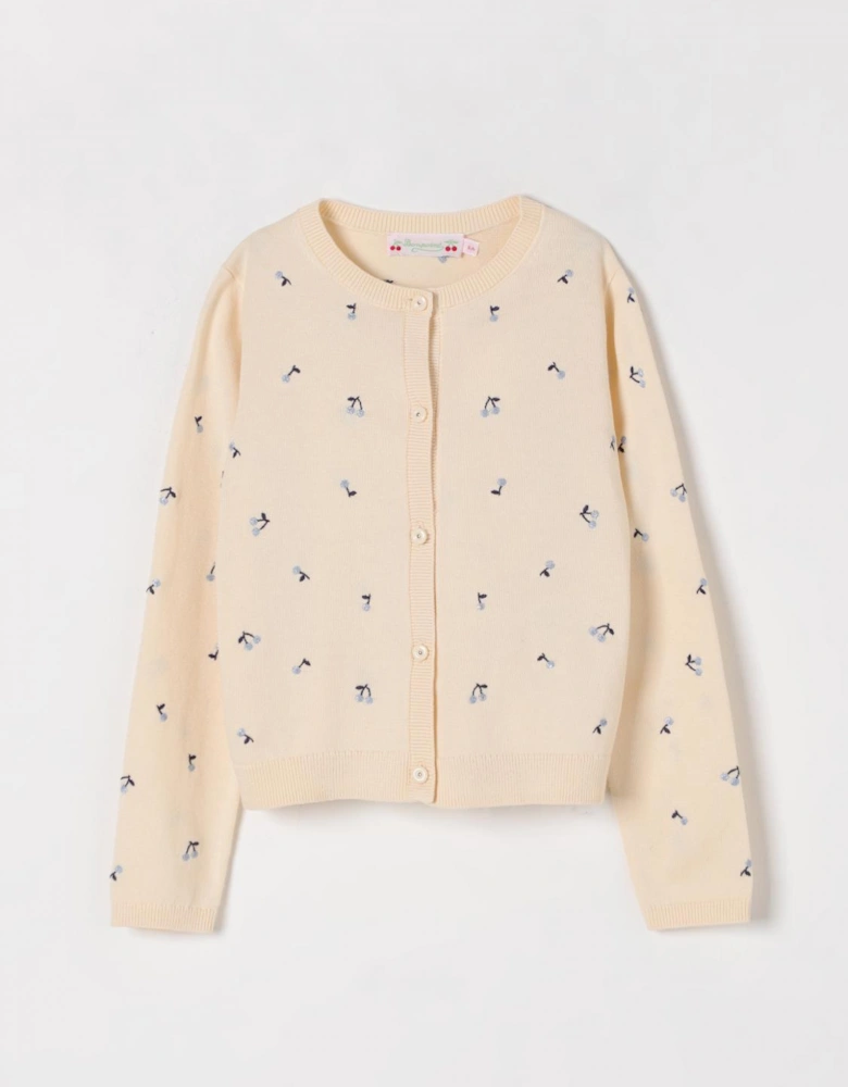 Girls Cherry Embroidered Cardigan