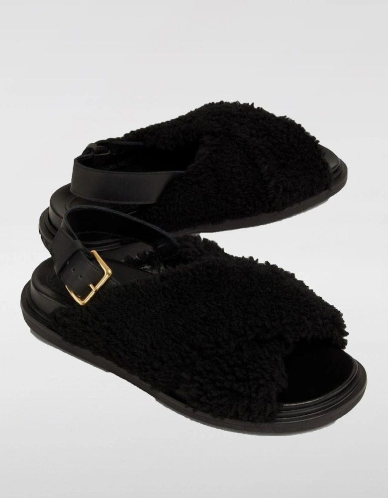 Shearling Leather Buckle Sandals