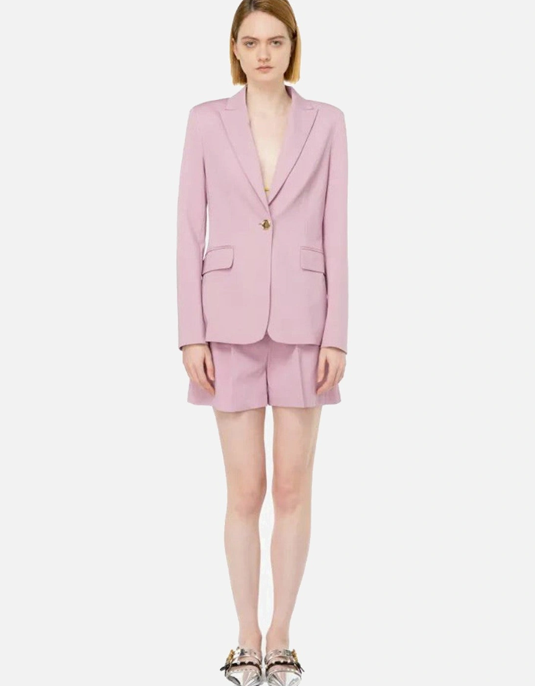 Lapel Collar Buttoned Blazer with Front Pockets