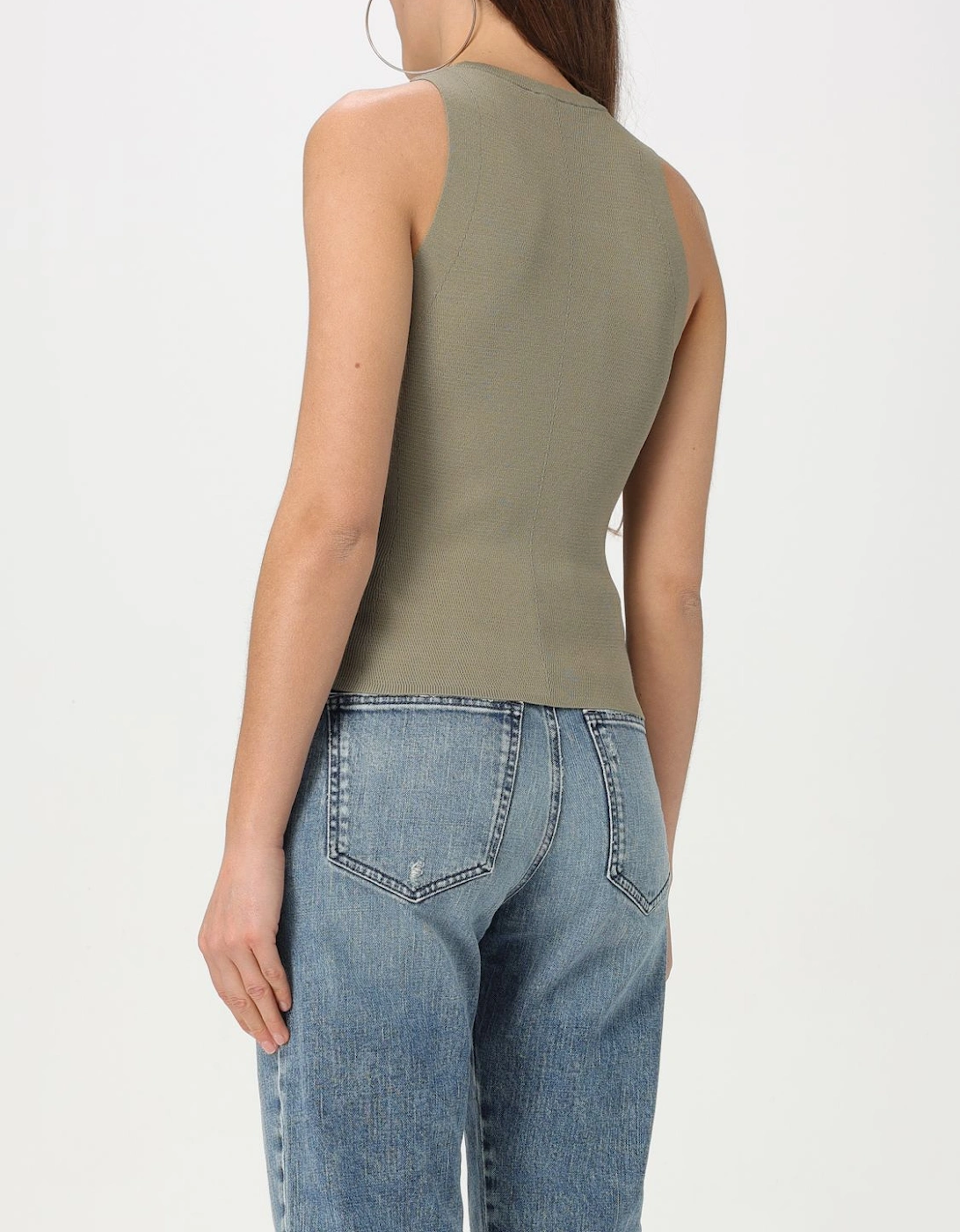 Ribbed Knit Sleeveless Top Cutout Detail