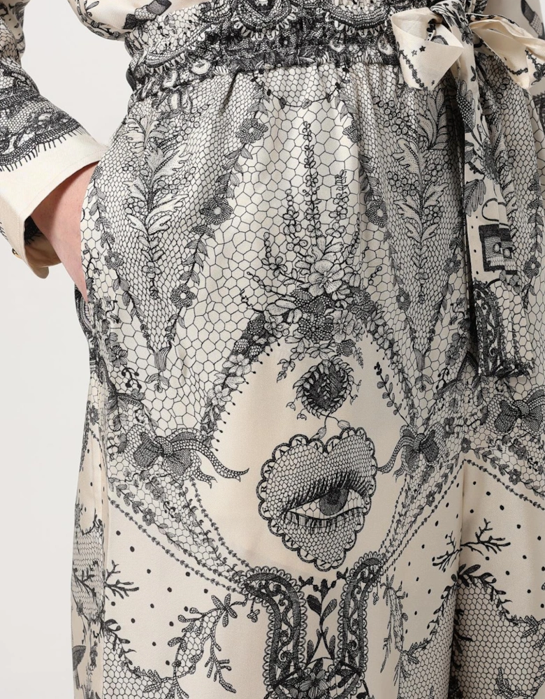 Lace Print Wide Leg Pants
