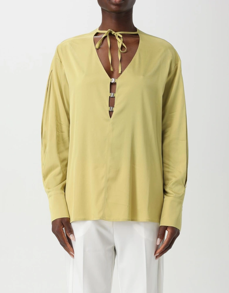 Silk Blouse Keyhole Detail Metal Fasteners