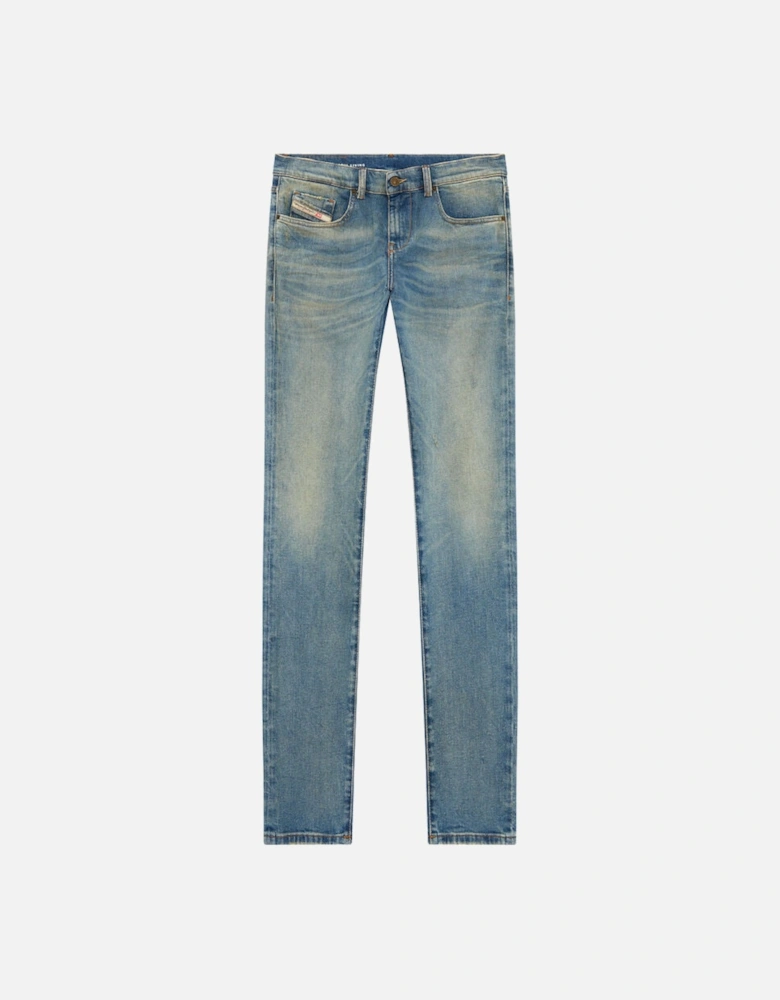 Plain Worn-Out Effect Jeans with Zip and Button