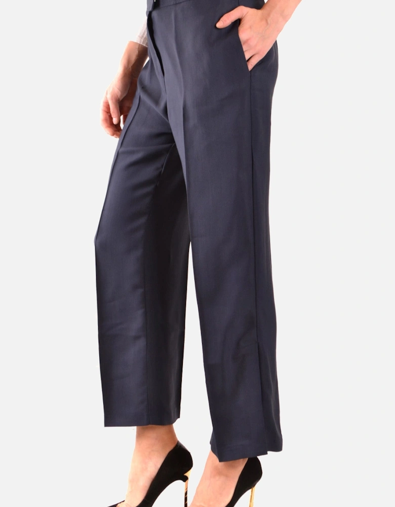 Plain Viscose Trousers with Zip and Button