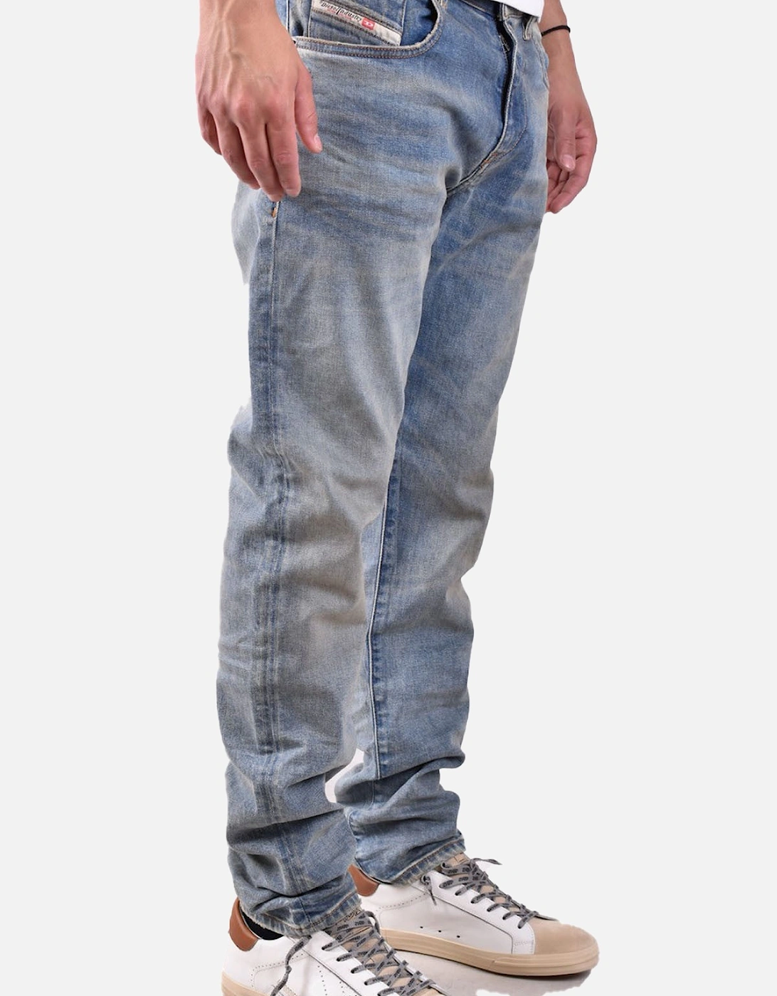 Plain Worn-Out Effect Jeans with Zip and Button