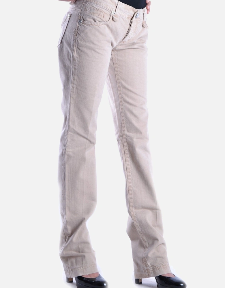 Plain Pattern Zip and Button Jeans with Front and Back Pockets