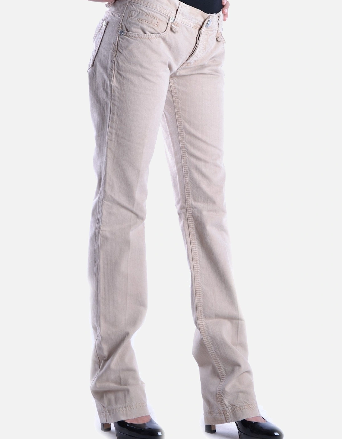 Plain Pattern Zip and Button Jeans with Front and Back Pockets