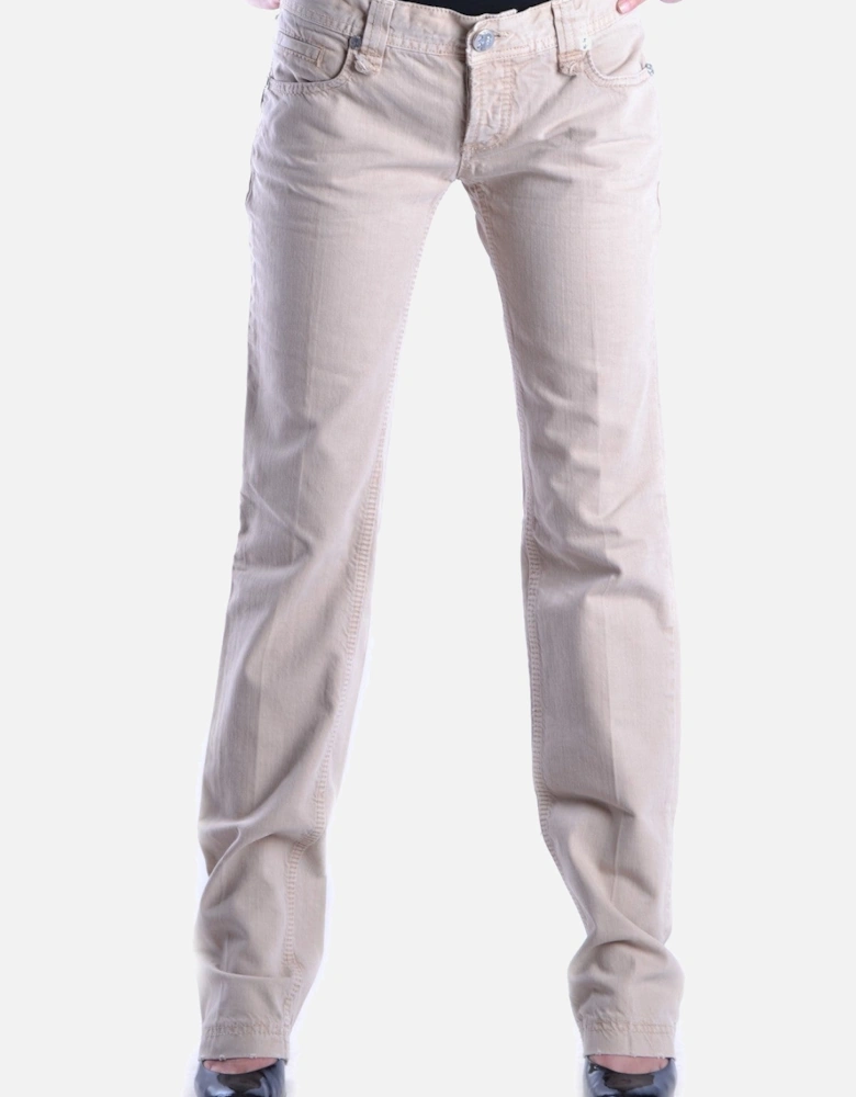 Plain Pattern Zip and Button Jeans with Front and Back Pockets