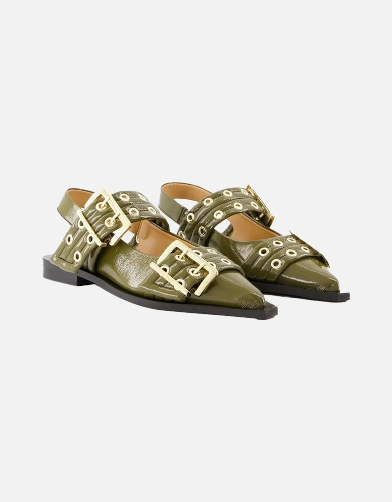 Double Buckle Patent Leather Sandals