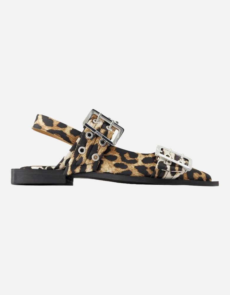 Leopard Print Buckle Flat Sandals