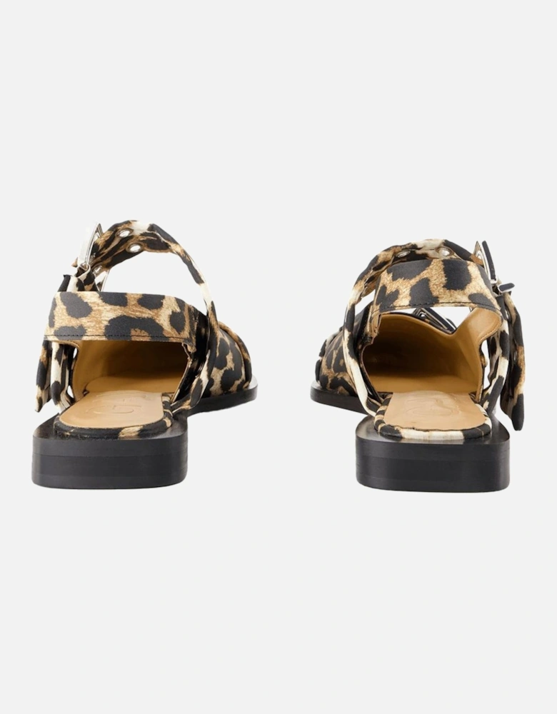 Leopard Print Buckle Flat Sandals