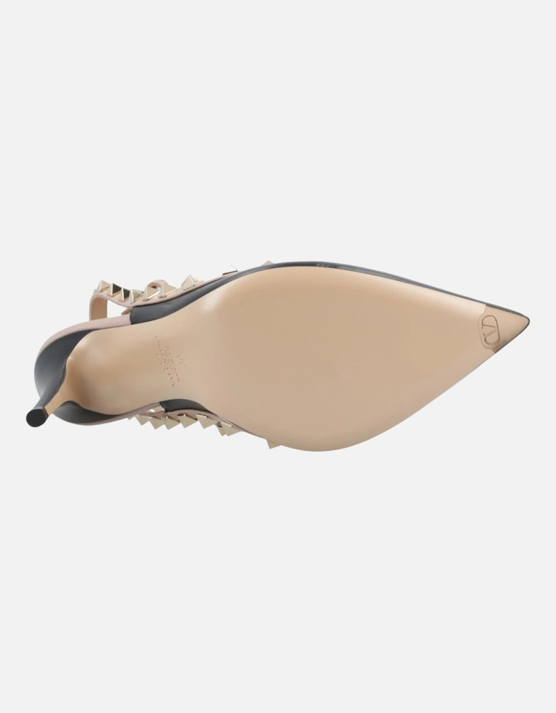 Pointed Toe Heel Shoes with Studded Straps and Ankle Closure