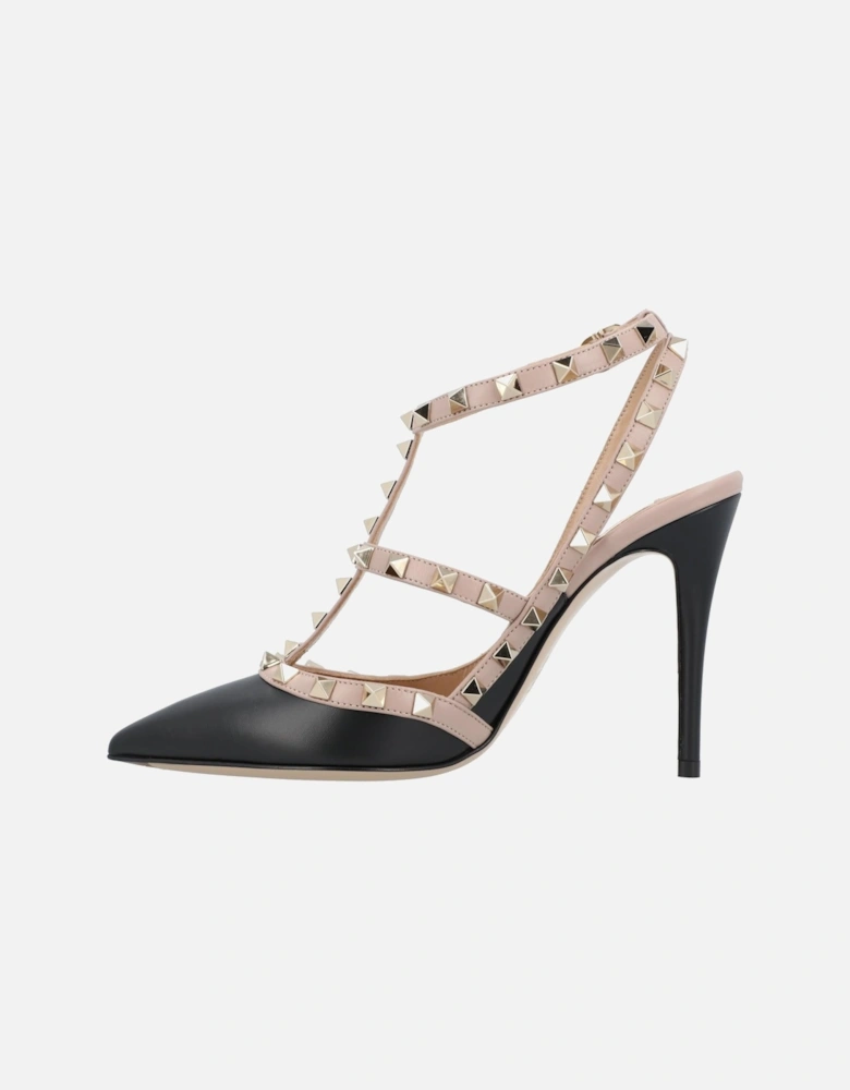 Pointed Toe Heel Shoes with Studded Straps and Ankle Closure
