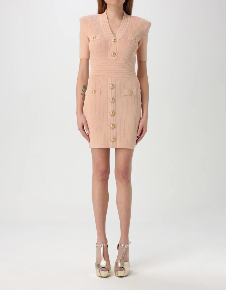 Knit Mini Dress Gold Buttons