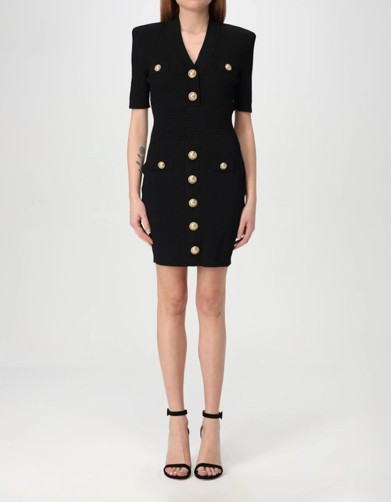 Knit Mini Dress Gold Buttons