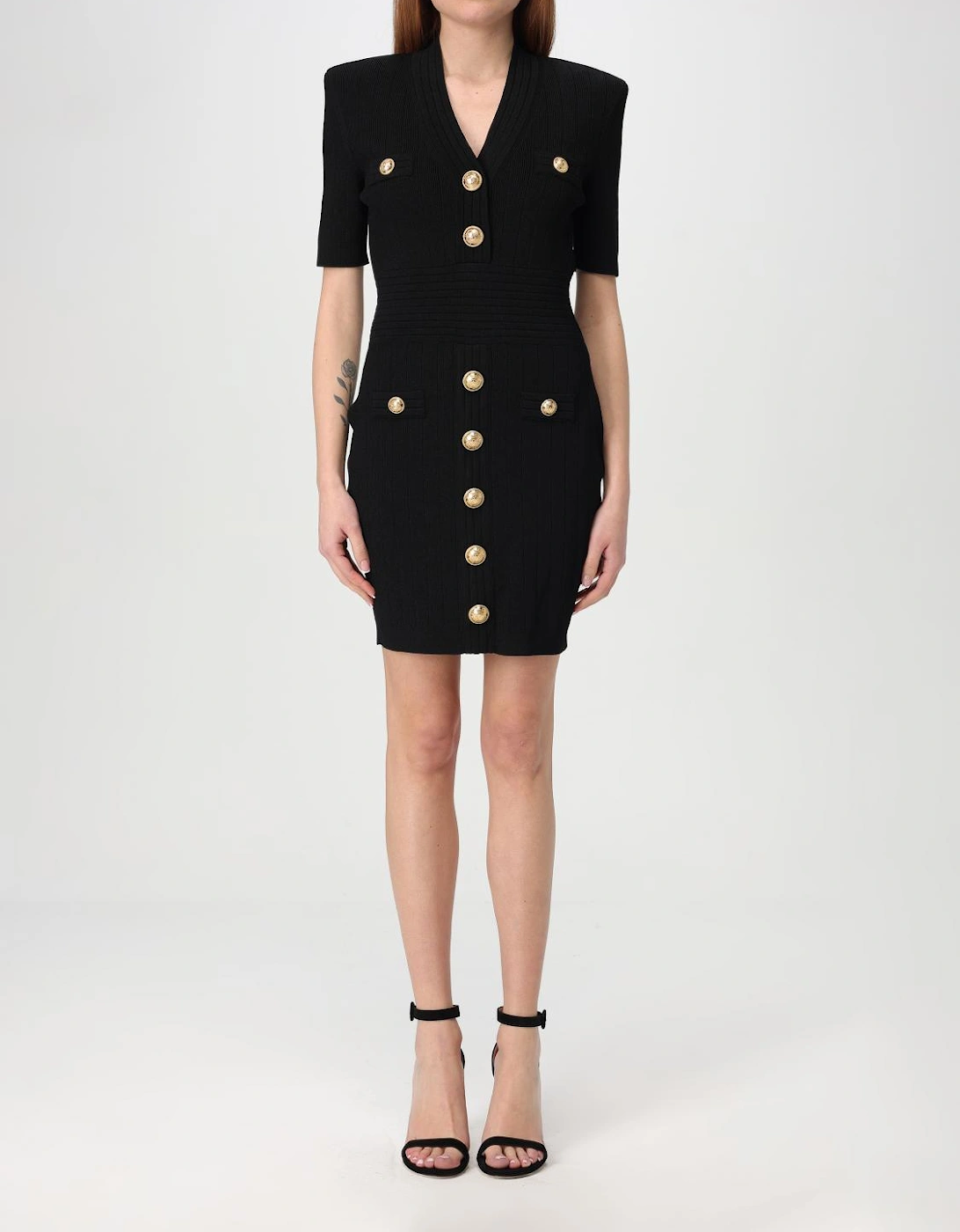 Knit Mini Dress Gold Buttons