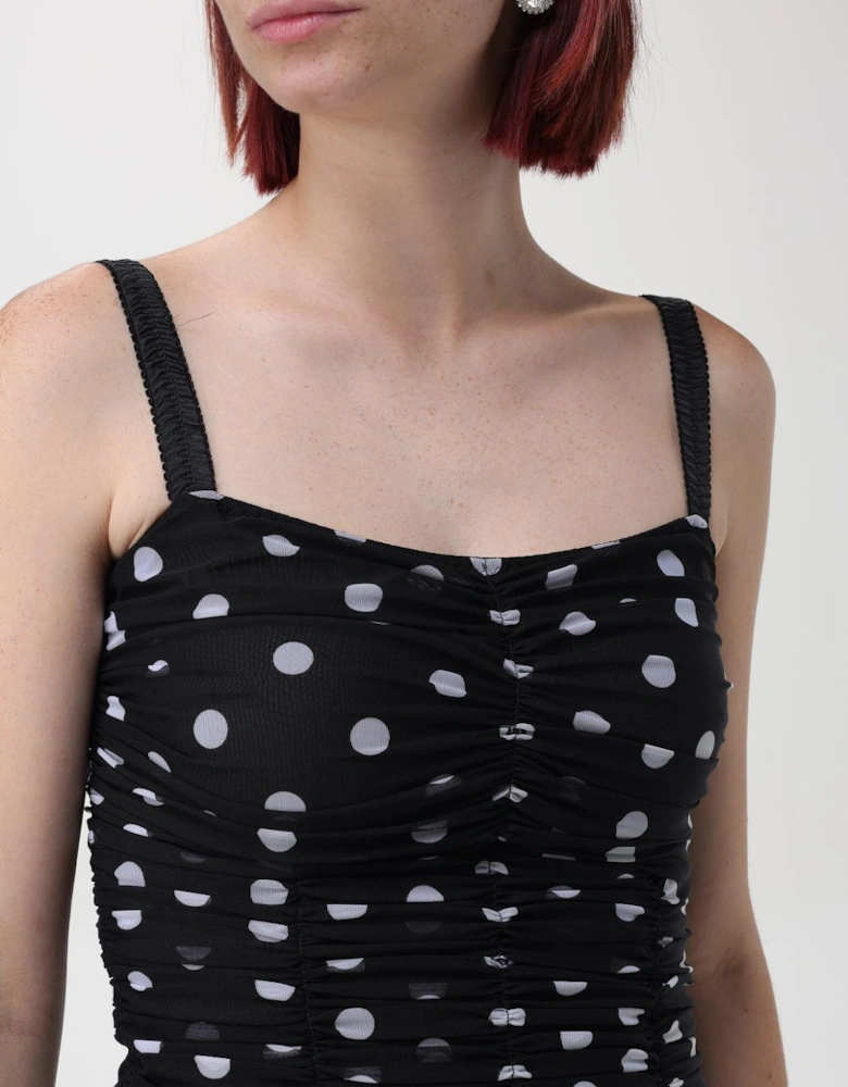 Polka Dot Mesh Midi Dress
