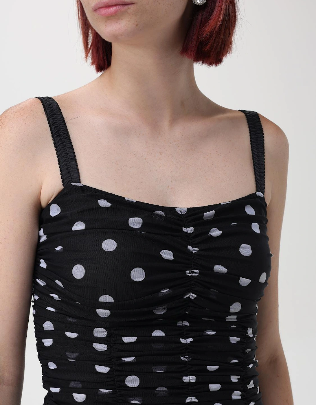 Polka Dot Mesh Midi Dress