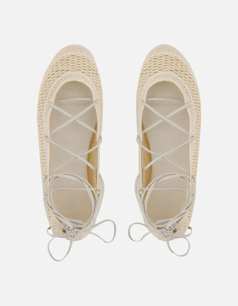 Beige Cotton Slip-on Ballerinas with Leather Lining