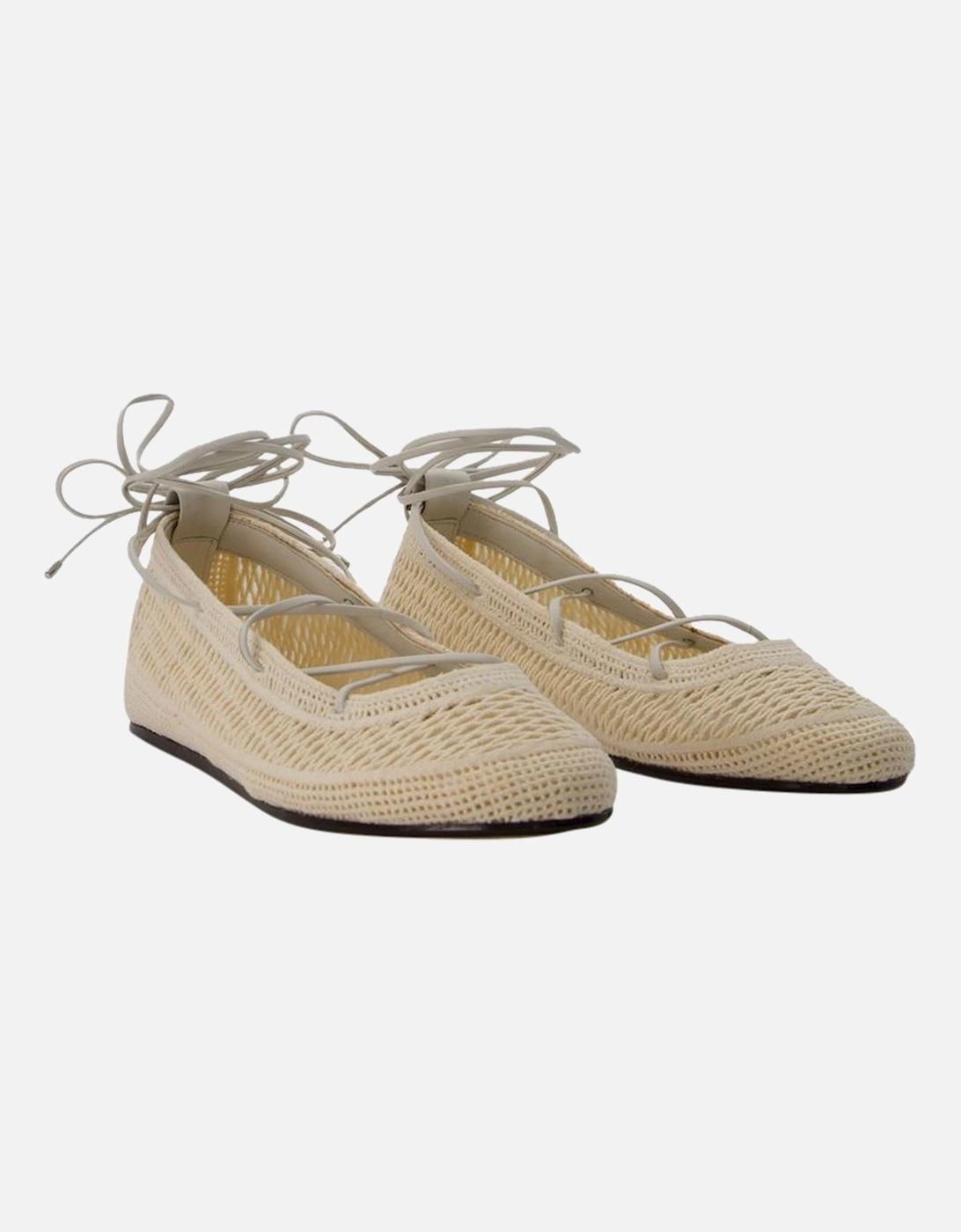Beige Cotton Slip-on Ballerinas with Leather Lining