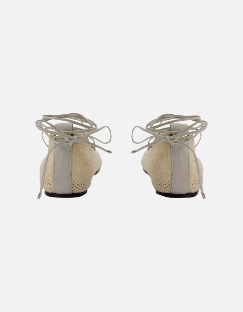 Beige Cotton Slip-on Ballerinas with Leather Lining