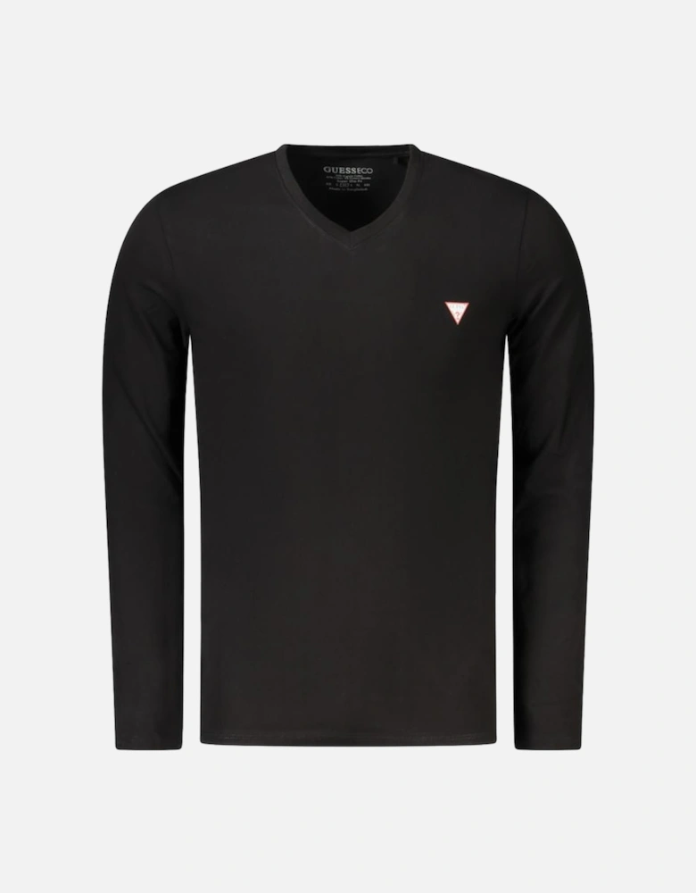 Long Sleeve Super Slim Fit V-Neck Cotton T-Shirt with Logo Applique