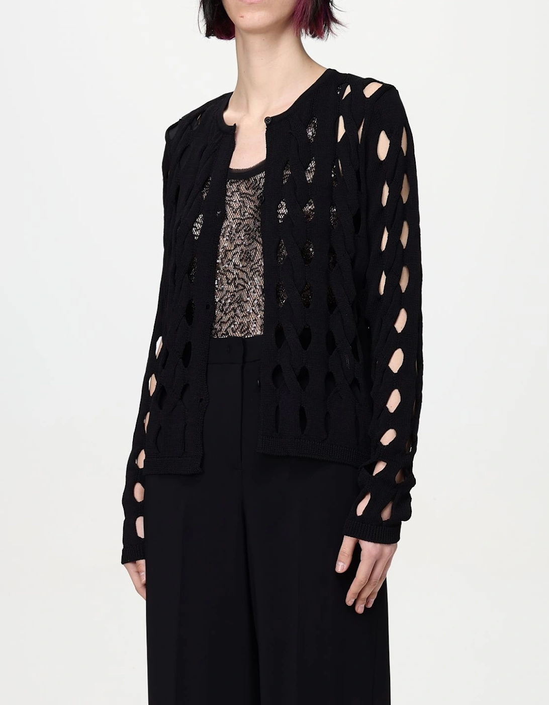 Open Knit Cardigan Cutout Detail