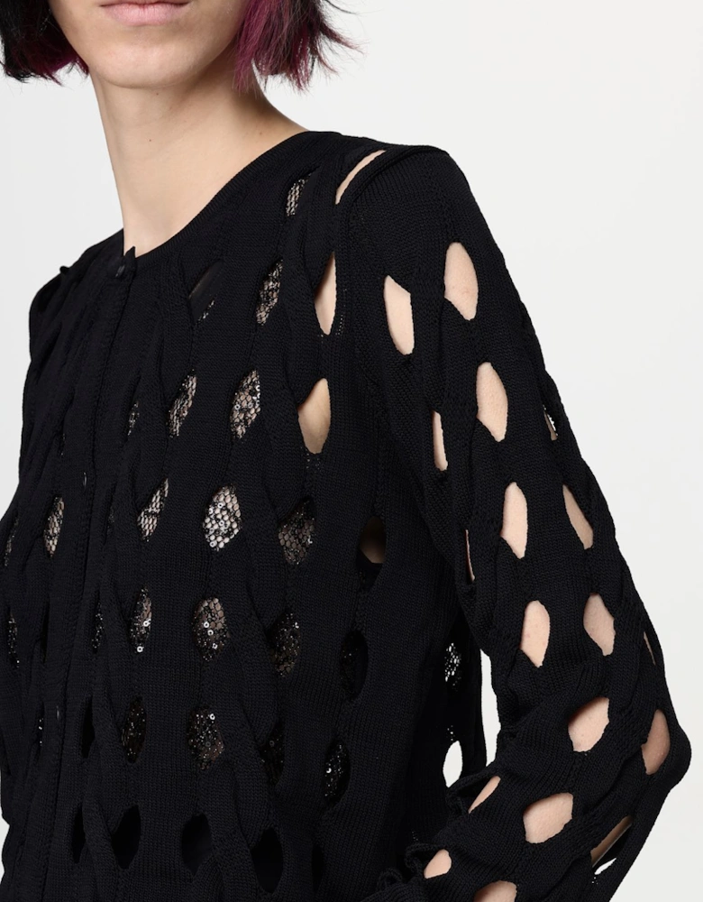Open Knit Cardigan Cutout Detail