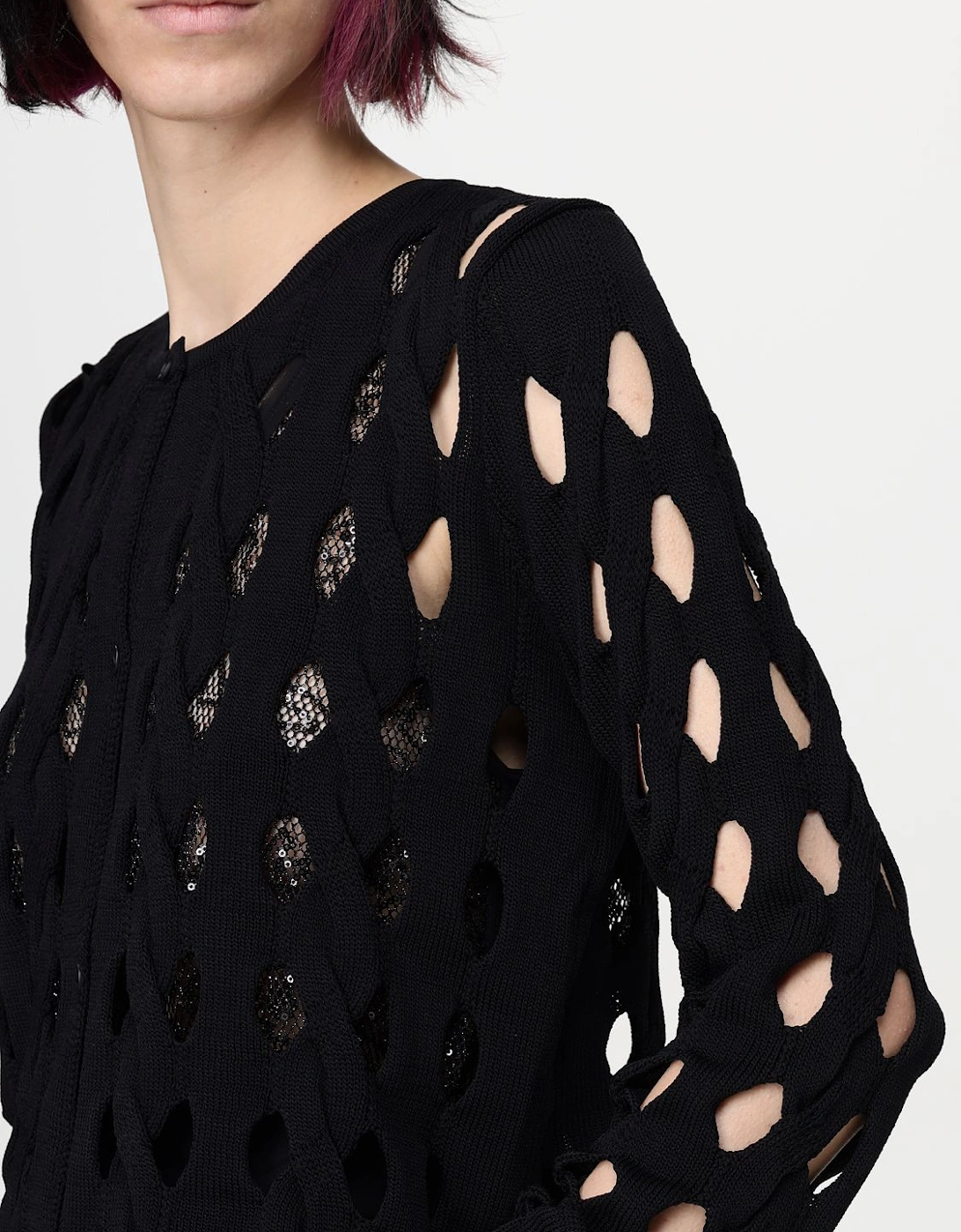 Open Knit Cardigan Cutout Detail
