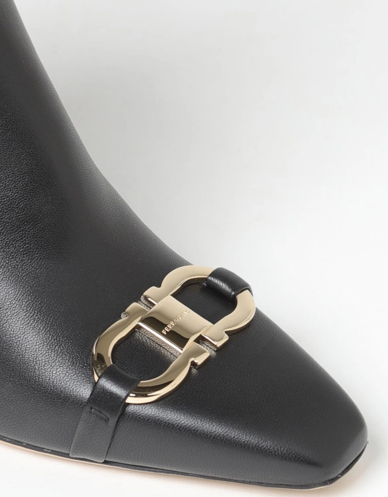 Leather Ankle Boots Gold Buckle