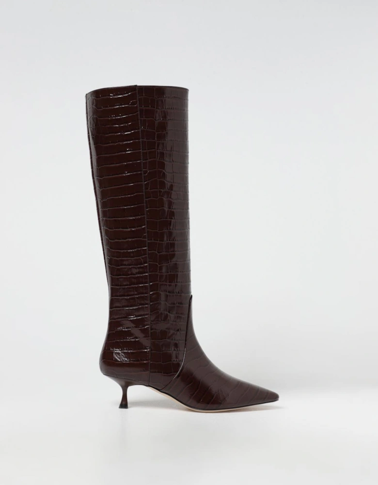 CrocEmbossed Leather Low Heel Boots