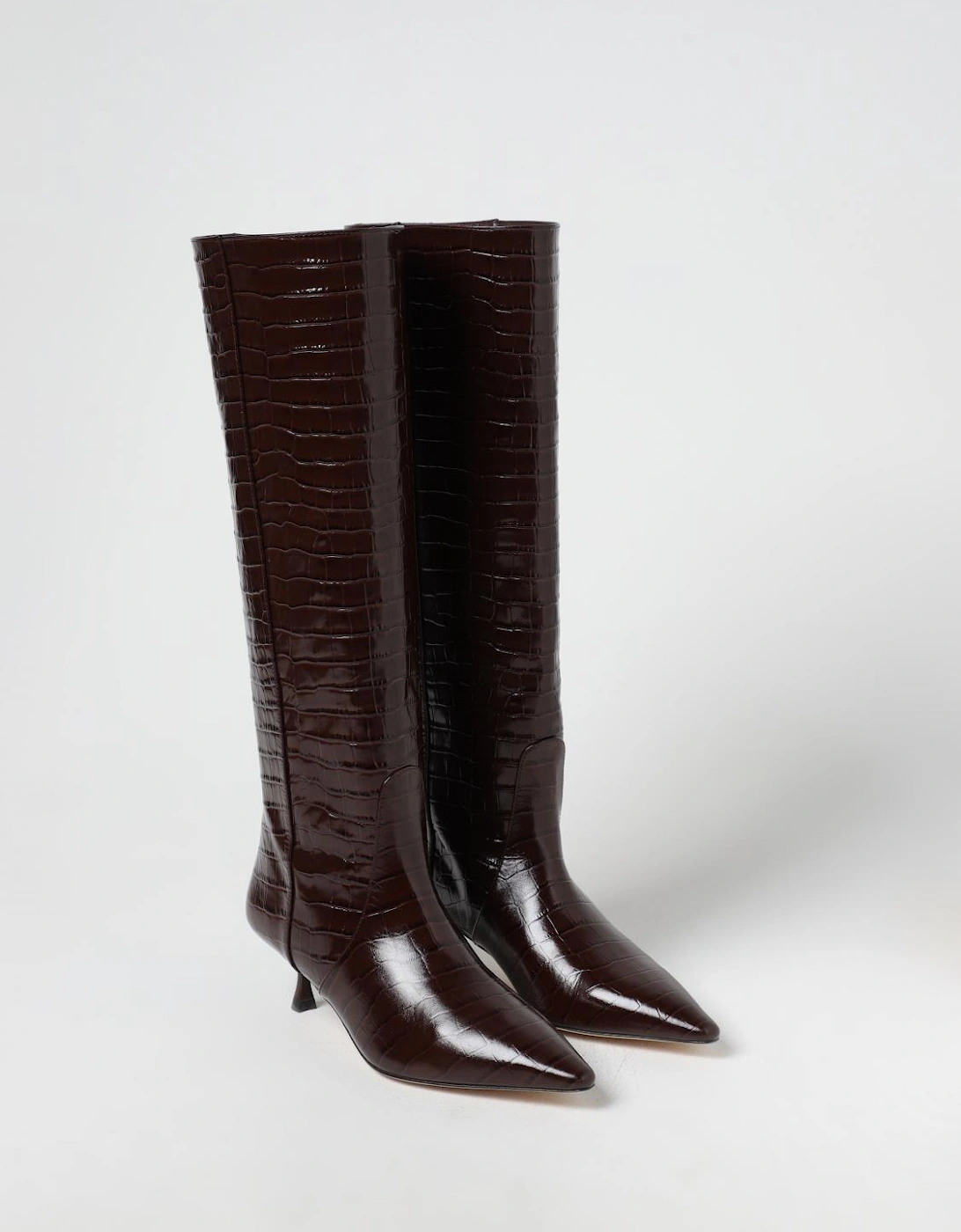 CrocEmbossed Leather Low Heel Boots