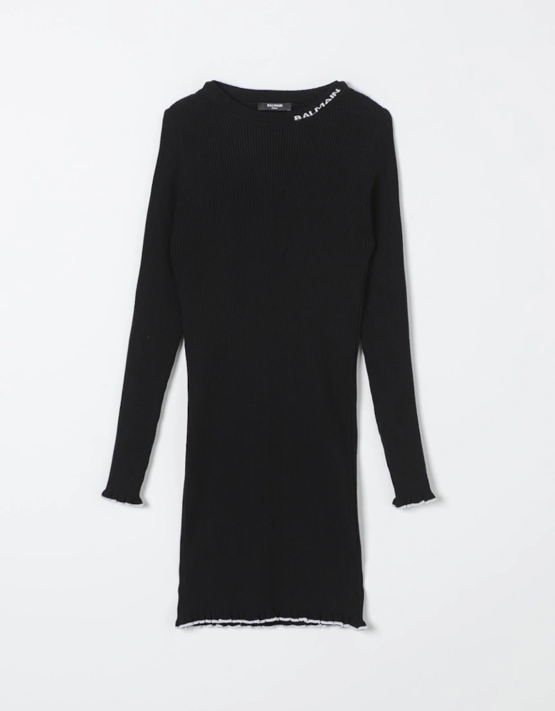 Ribbed Knit Mini Dress Ruffled Hem
