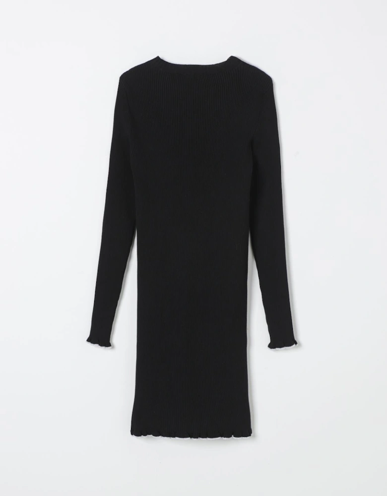 Ribbed Knit Mini Dress Ruffled Hem