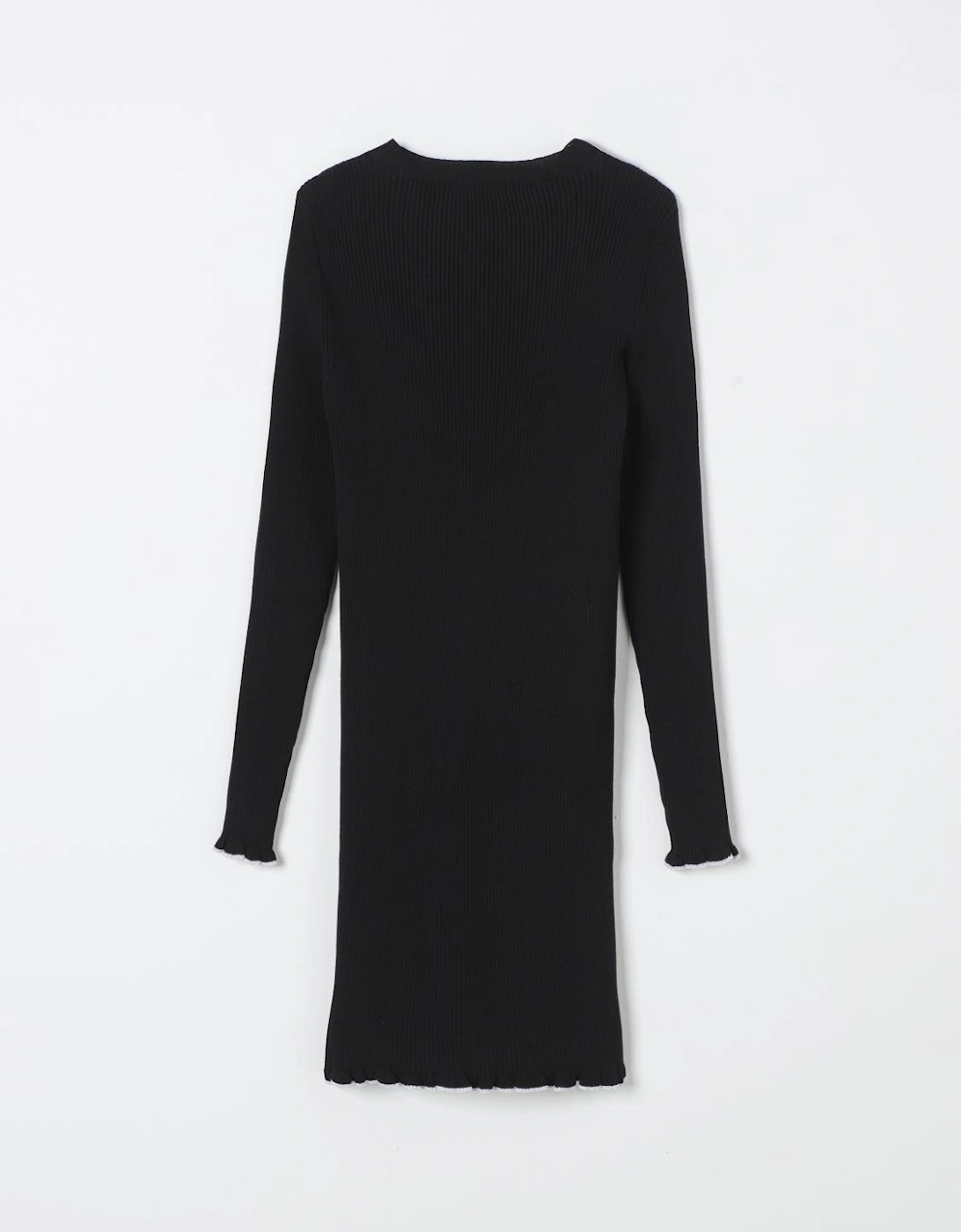 Ribbed Knit Mini Dress Ruffled Hem